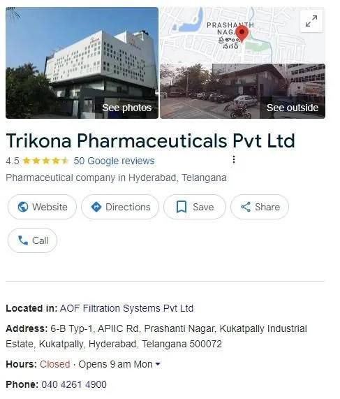 Trikona Pharma Google Location